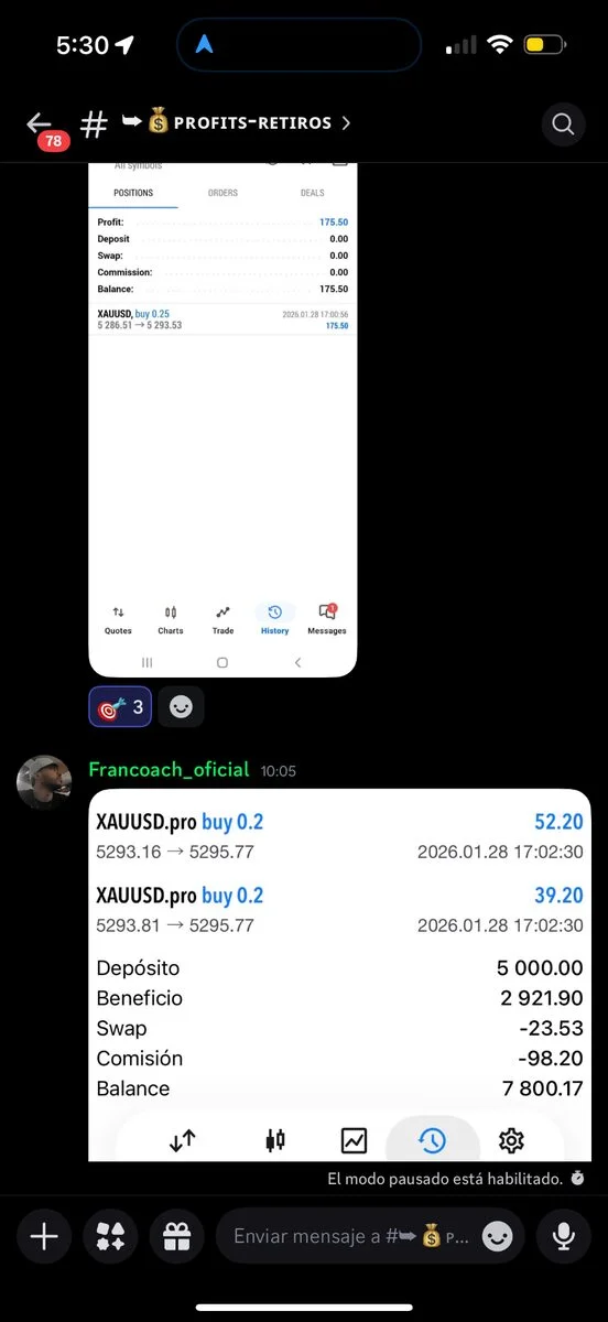 Historial real de cuenta